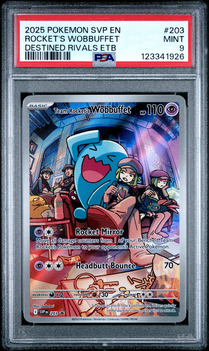 2025 Pokemon Sv Black Star Promo #203 Rocket's Wobbuffet PSA 9