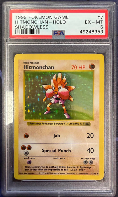 1999 Pokemon Game #7 Hitmonchan-Holo Shadowless PSA 6